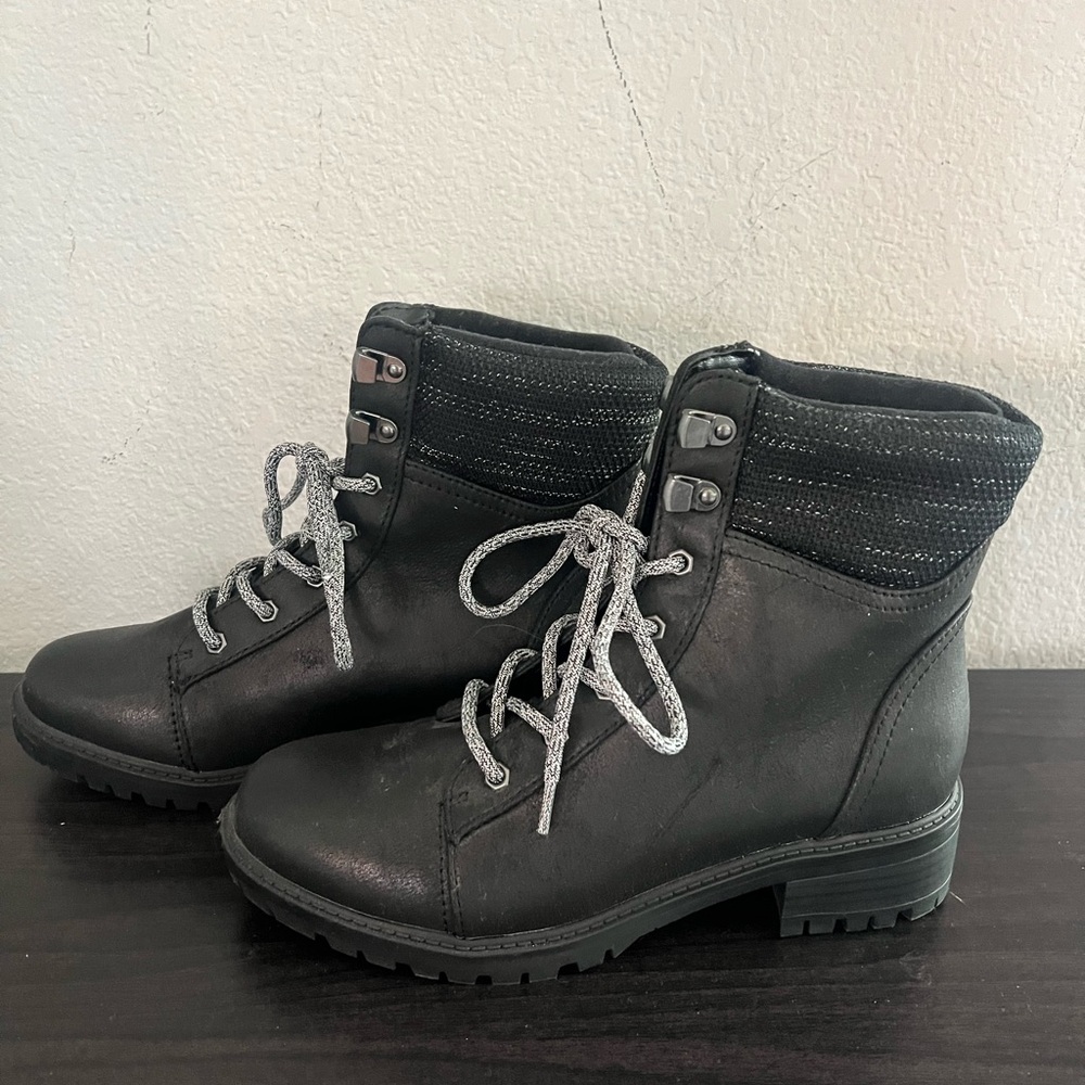 Black Ankle Boots with Gray Laces